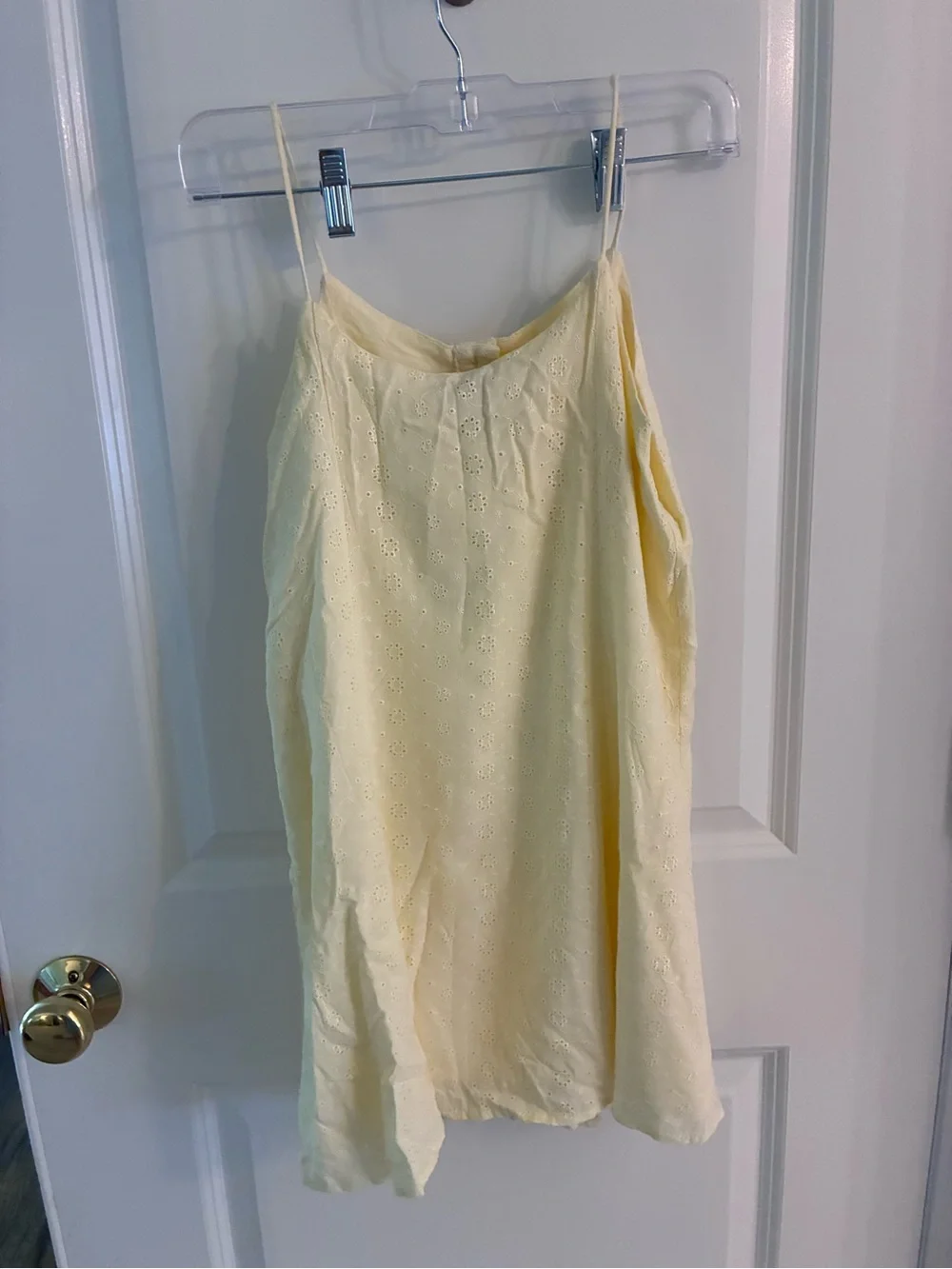 Forever 21 Light Yellow Eyelet Button-Front Spaghetti Strap Dress